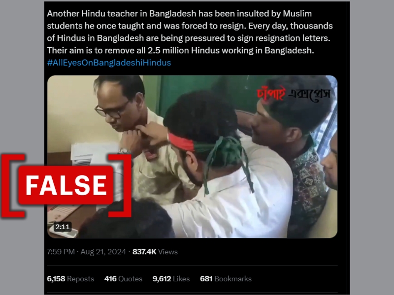 Unrelated video shared as ‘Hindu teacher forced to resign’ in Bangladesh